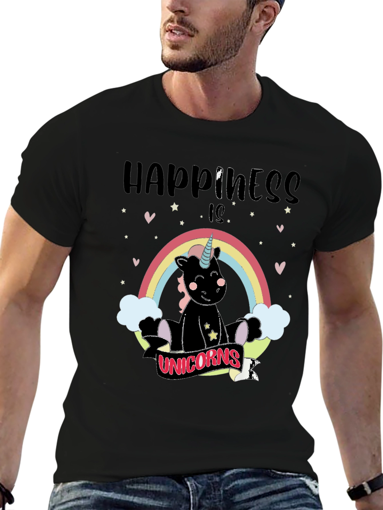 Happiness is Unicorns Black Graphic Tee