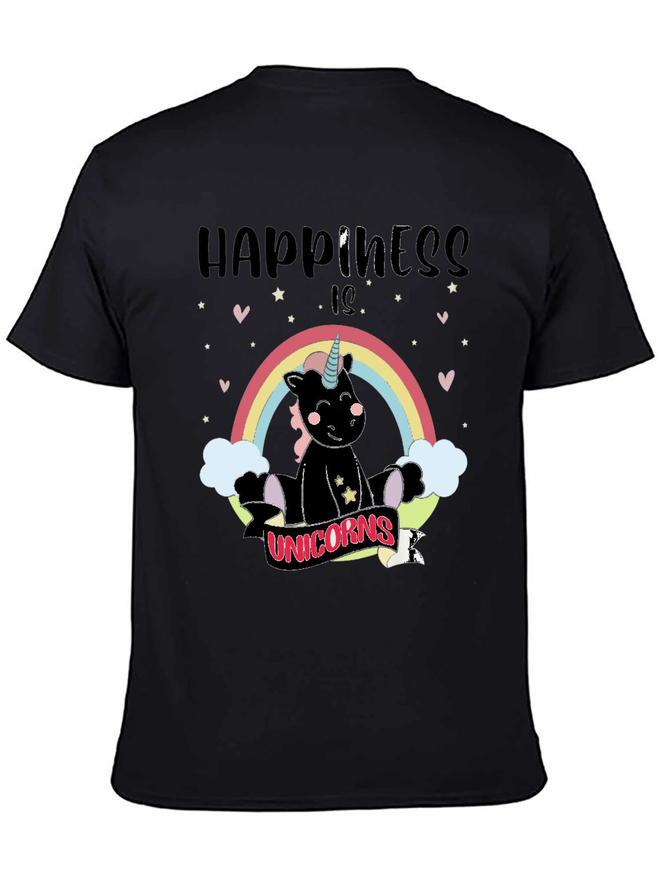 Happiness is Unicorns Black Graphic Tee