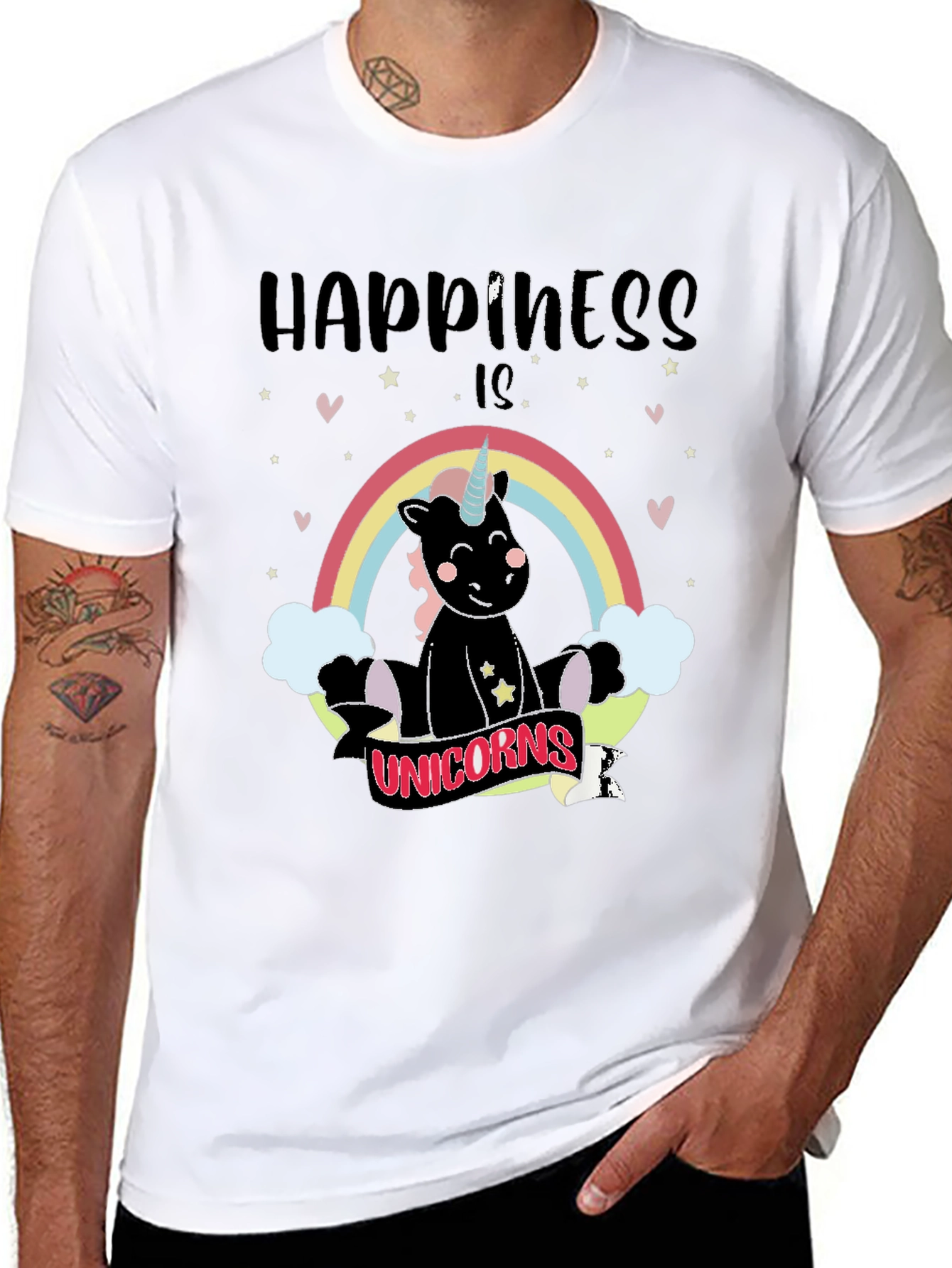 Happiness is Unicorns Black Graphic Tee