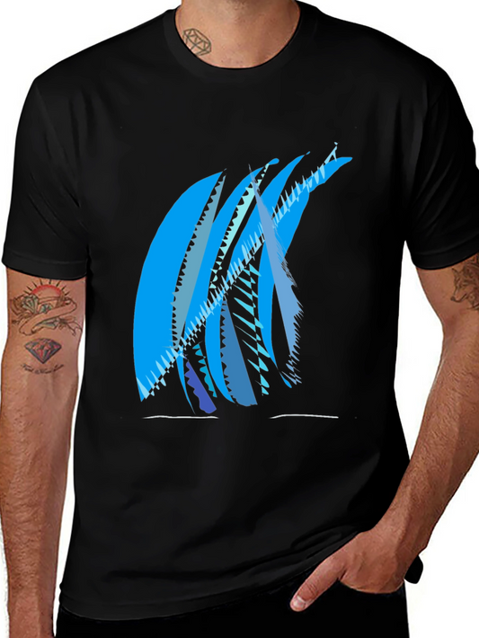 Abstract Blue Graphic Print Black T-Shirt