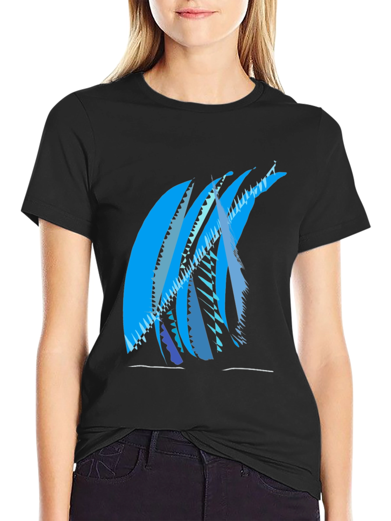 Abstract Blue Graphic Print Black T-Shirt