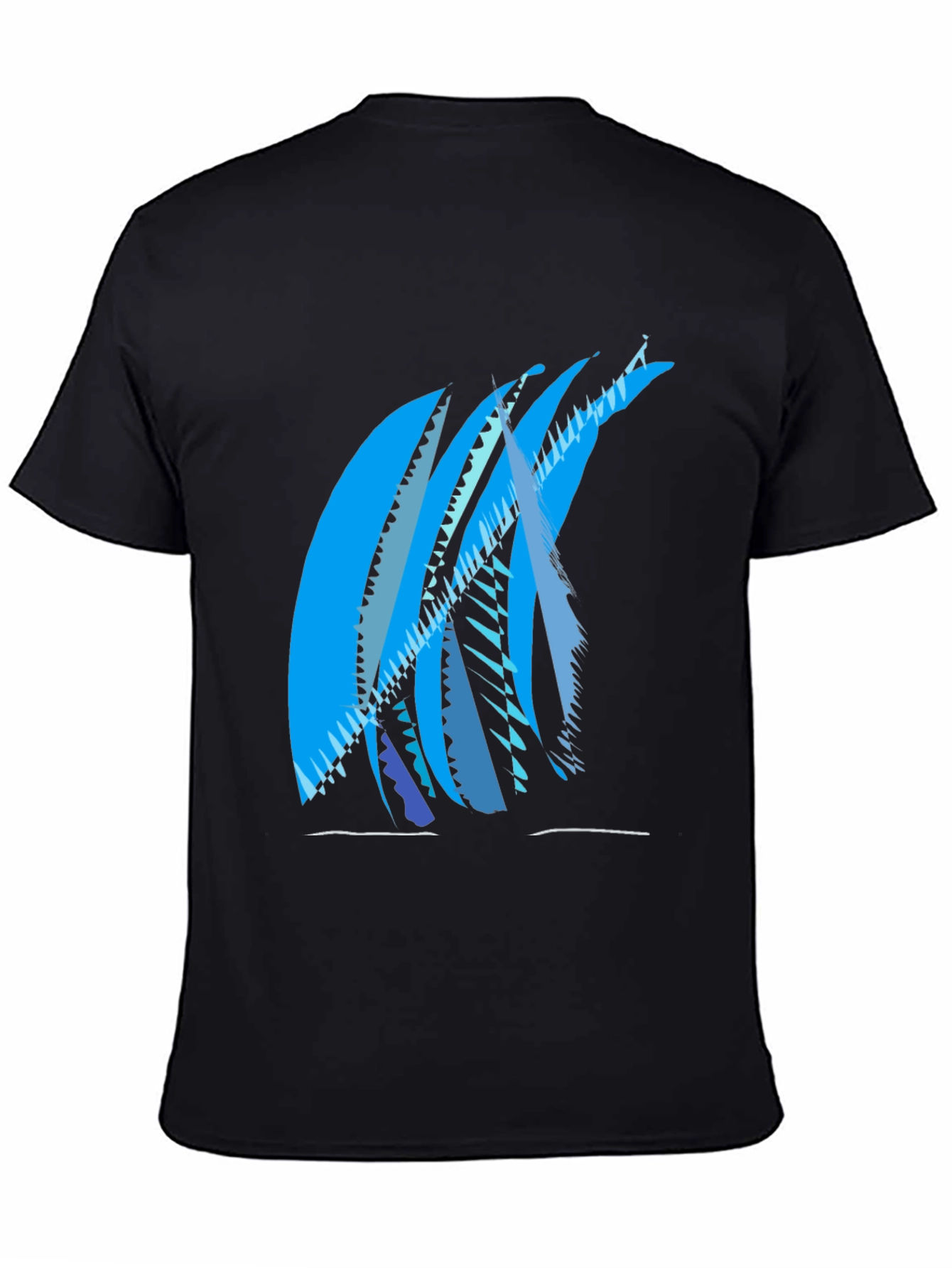 Abstract Blue Graphic Print Black T-Shirt