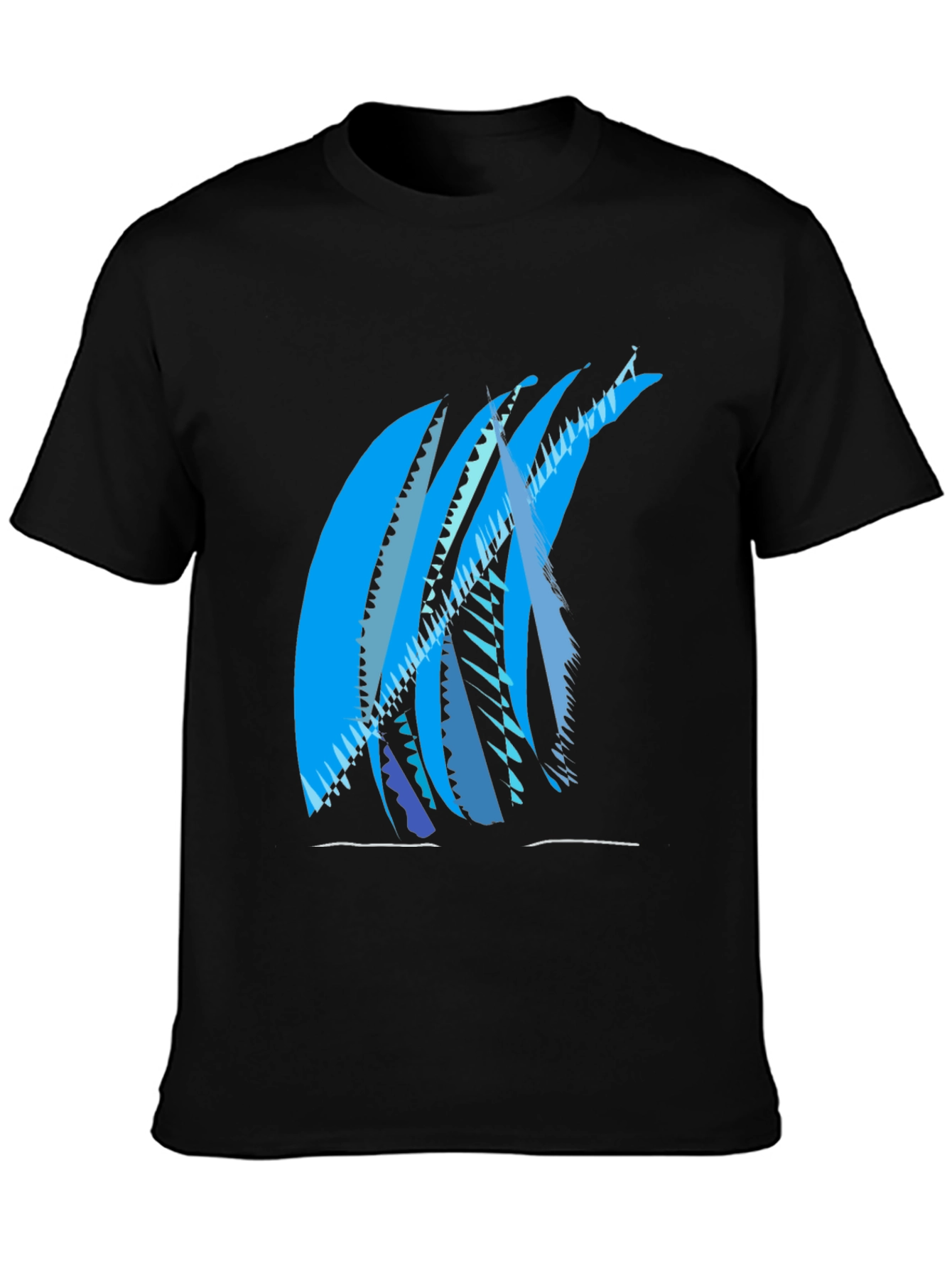 Abstract Blue Graphic Print Black T-Shirt
