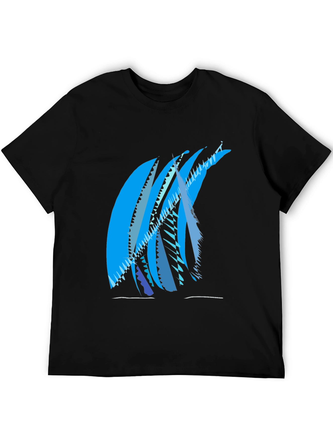 Abstract Blue Graphic Print Black T-Shirt