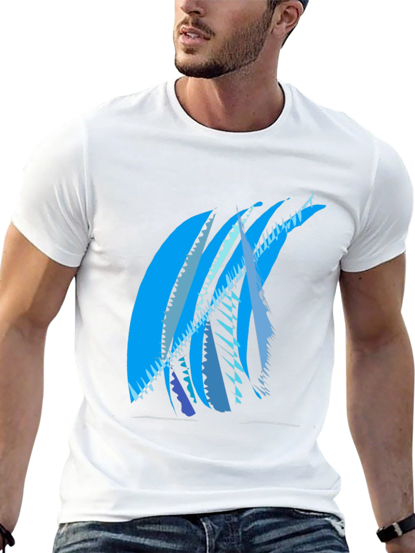 Abstract Blue Graphic Print Black T-Shirt