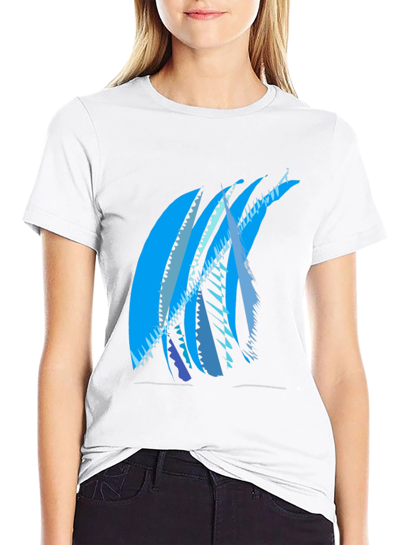 Abstract Blue Graphic Print Black T-Shirt