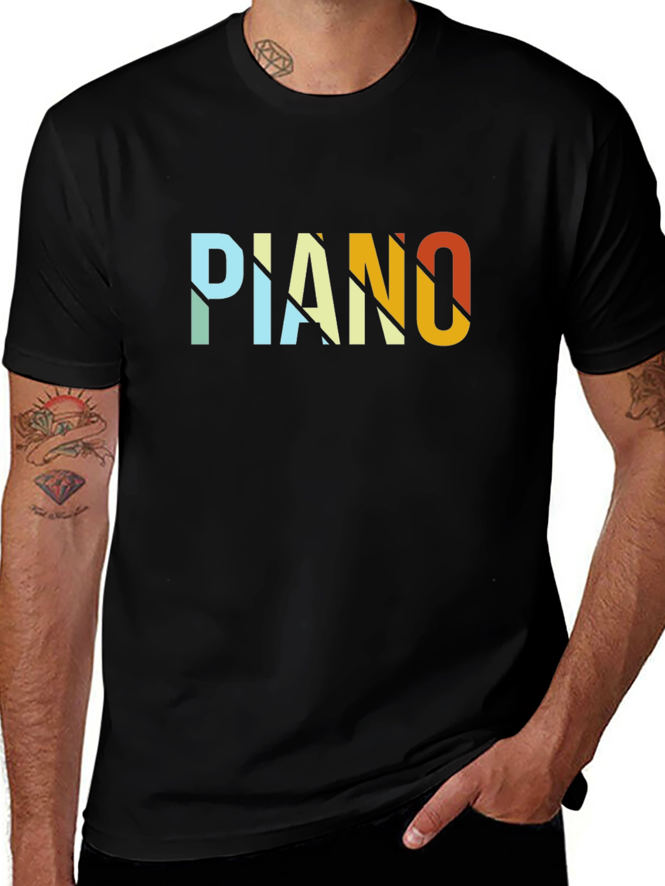 Retro Piano Graphic T-Shirt - Black