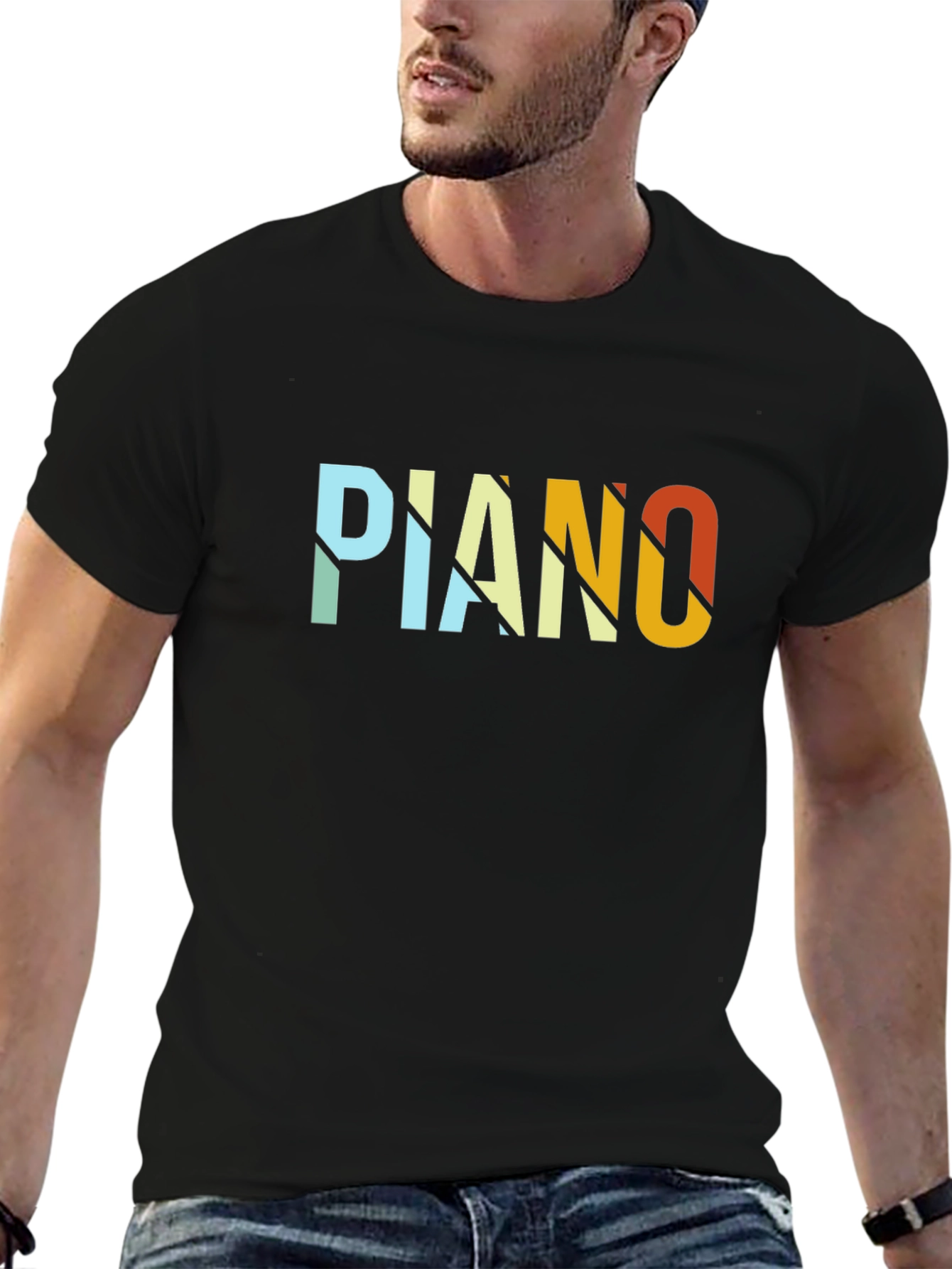 Retro Piano Graphic T-Shirt - Black