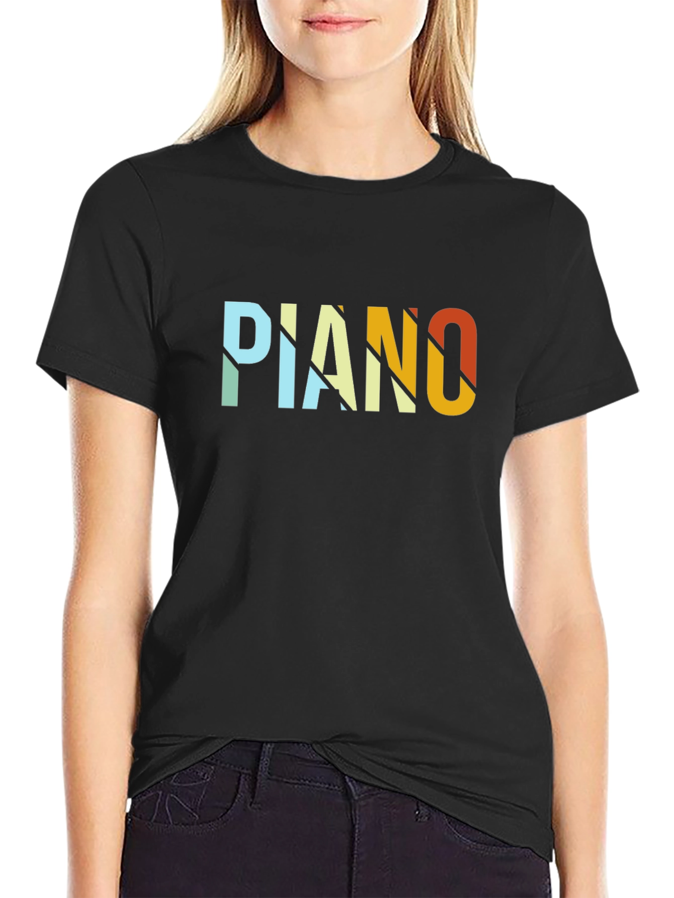 Retro Piano Graphic T-Shirt - Black
