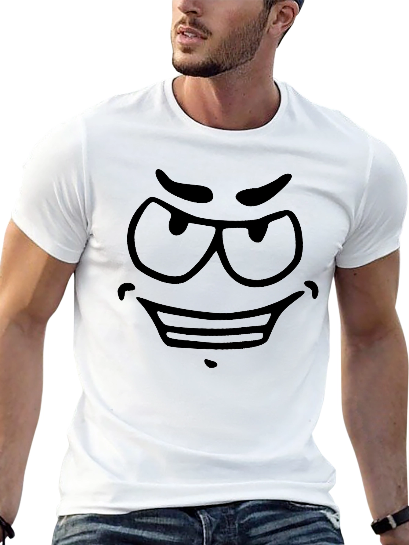 Mens Black Cartoon Face Graphic T-Shirt