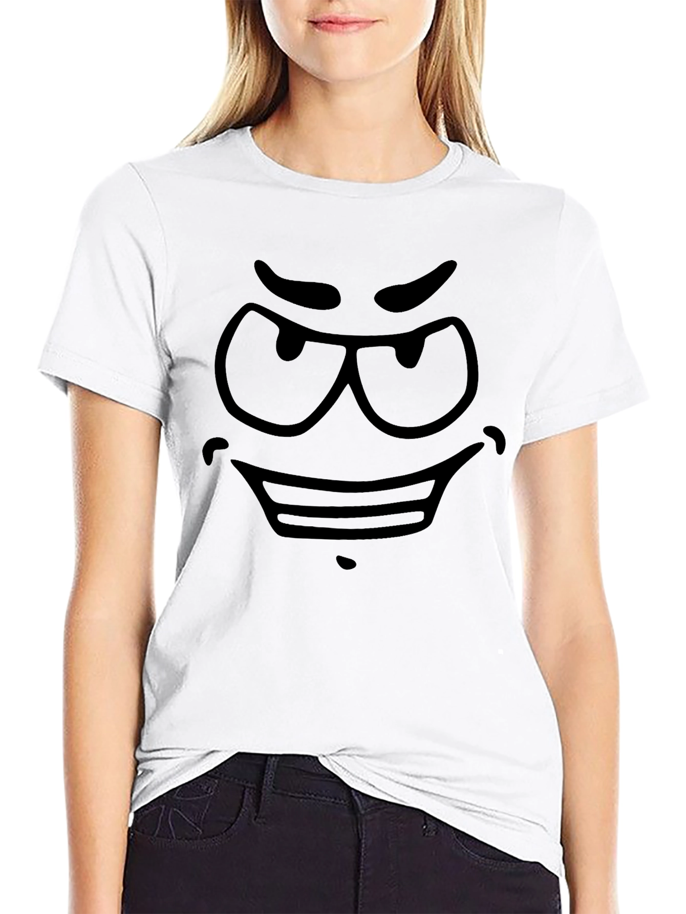 Mens Black Cartoon Face Graphic T-Shirt