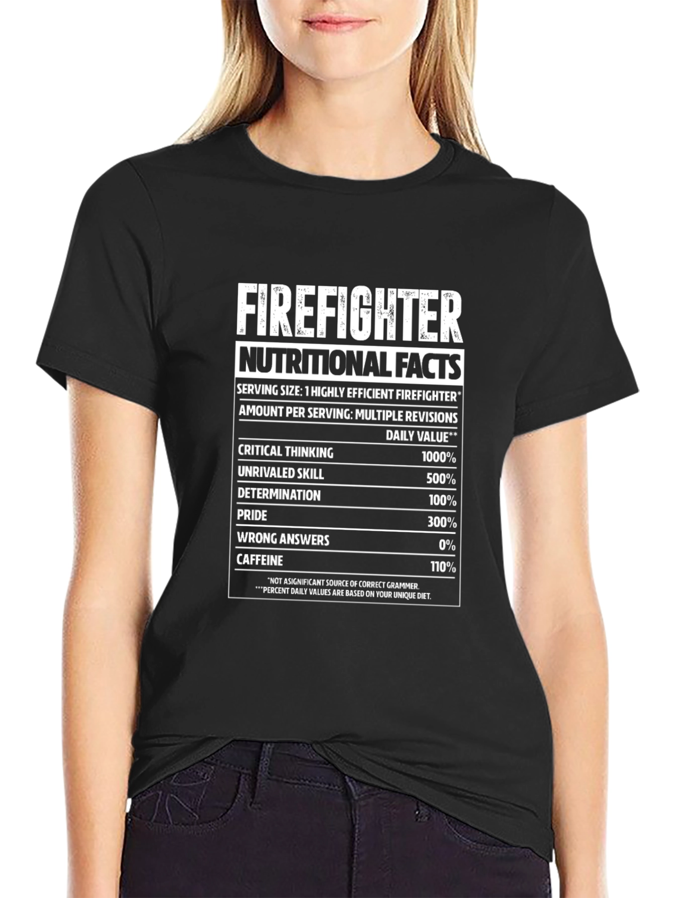 Firefighter Nutritional Facts Black Graphic T-Shirt