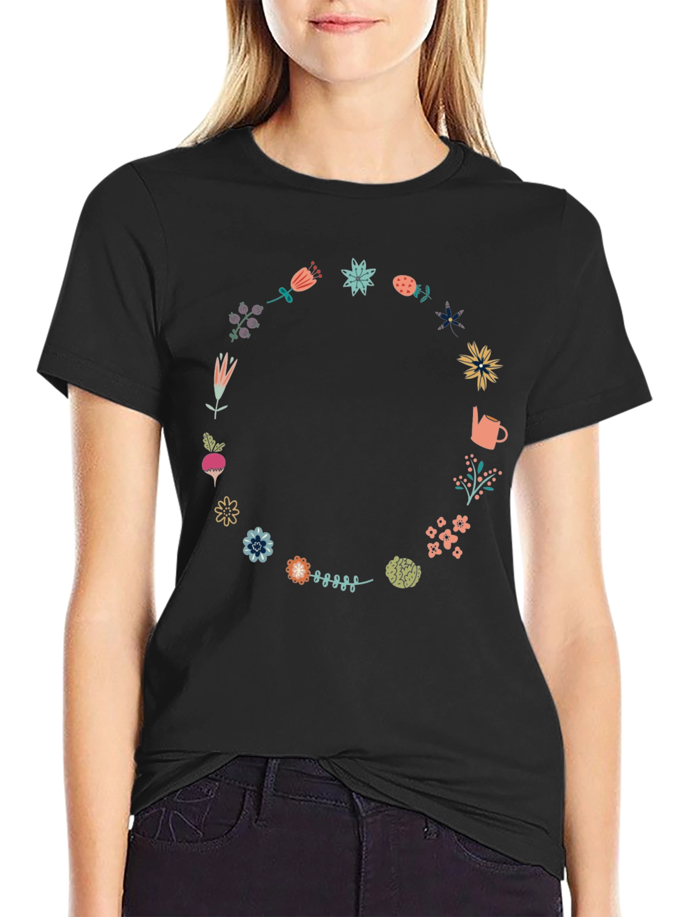 Floral Wreath Graphic Tee - Garden Lovers Shirt