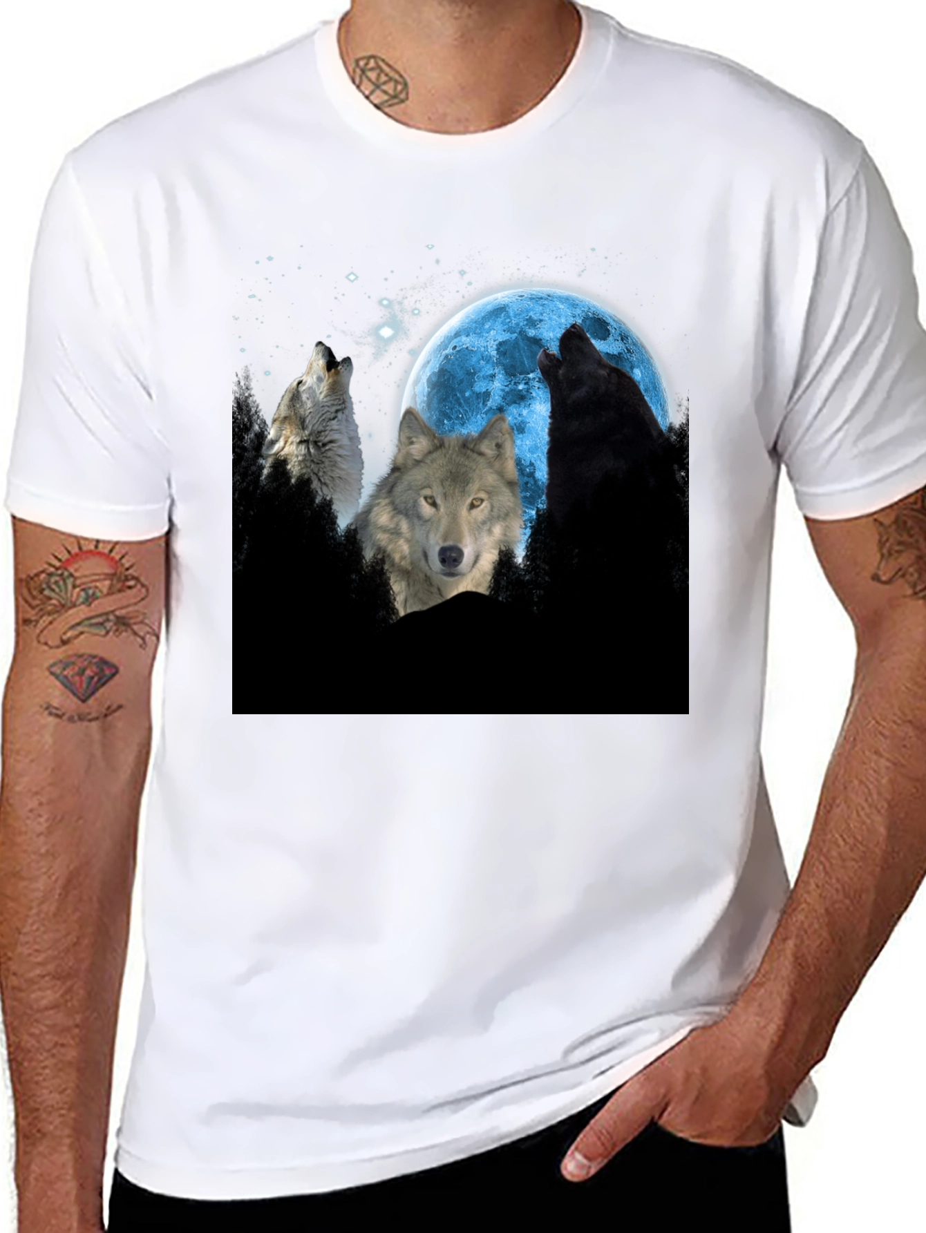 Wolf Moon Graphic Tee - Black Cotton Comfort