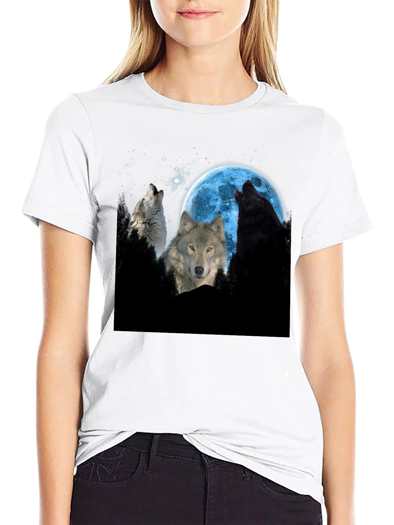 Wolf Moon Graphic Tee - Black Cotton Comfort