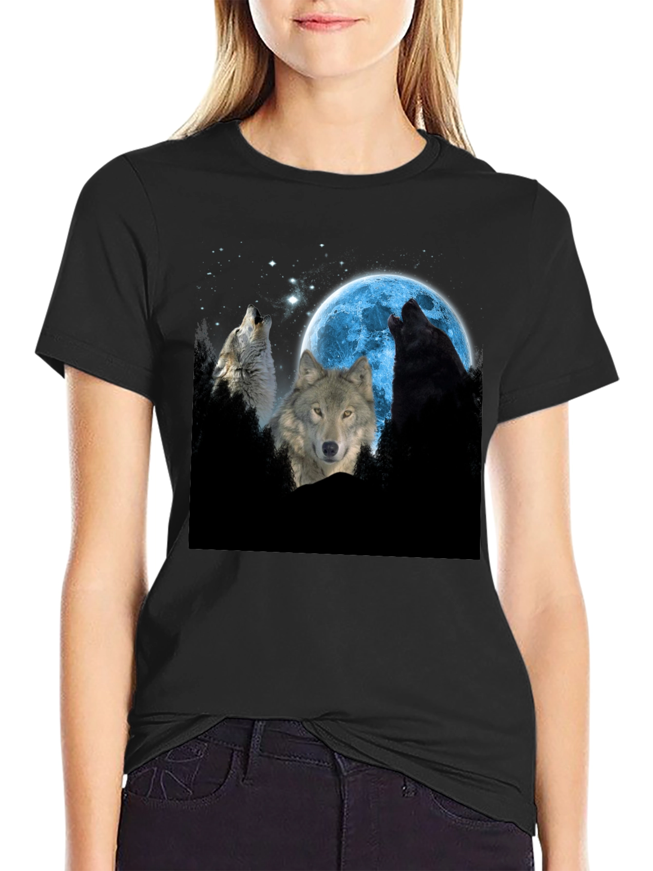 Wolf Moon Graphic Tee - Black Cotton Comfort