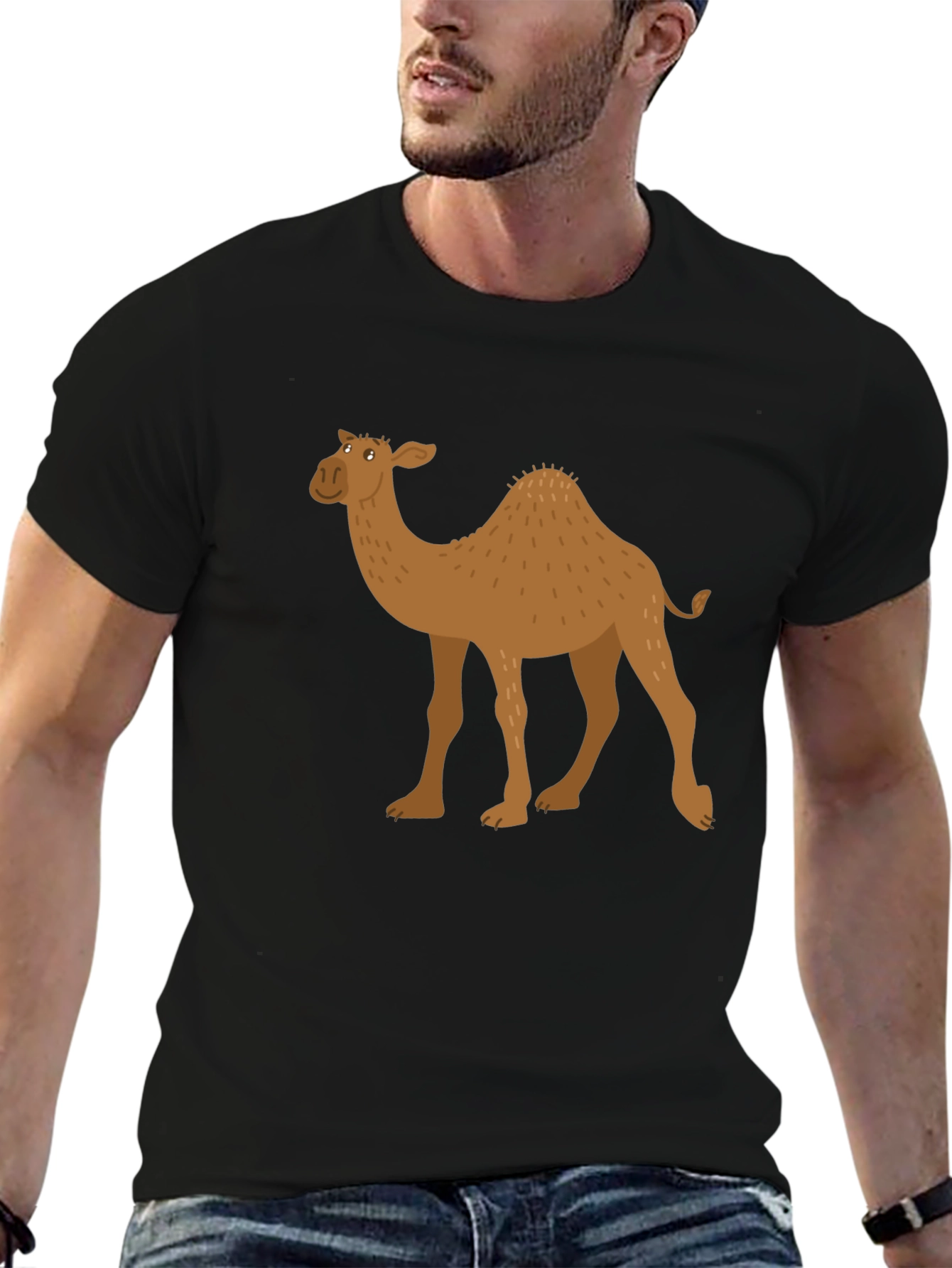 Camel Graphic Tee - Black Cotton T-Shirt