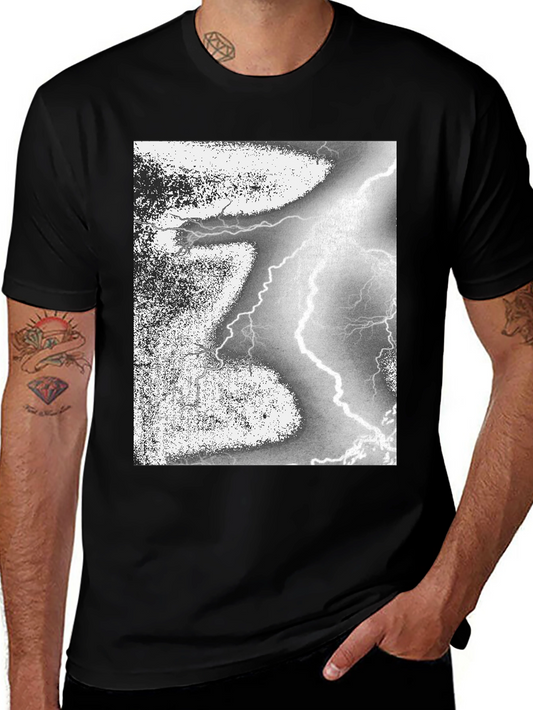 Black T-Shirt with Lightning Strike Graphic