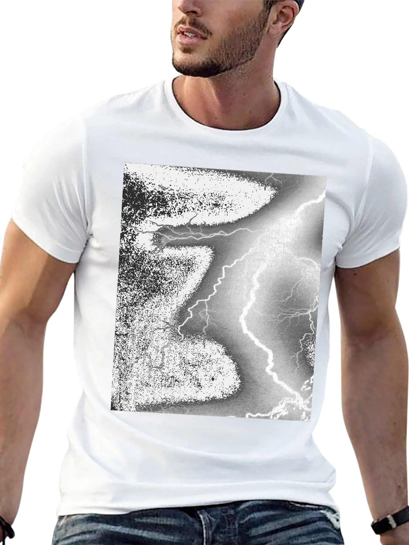 Black T-Shirt with Lightning Strike Graphic