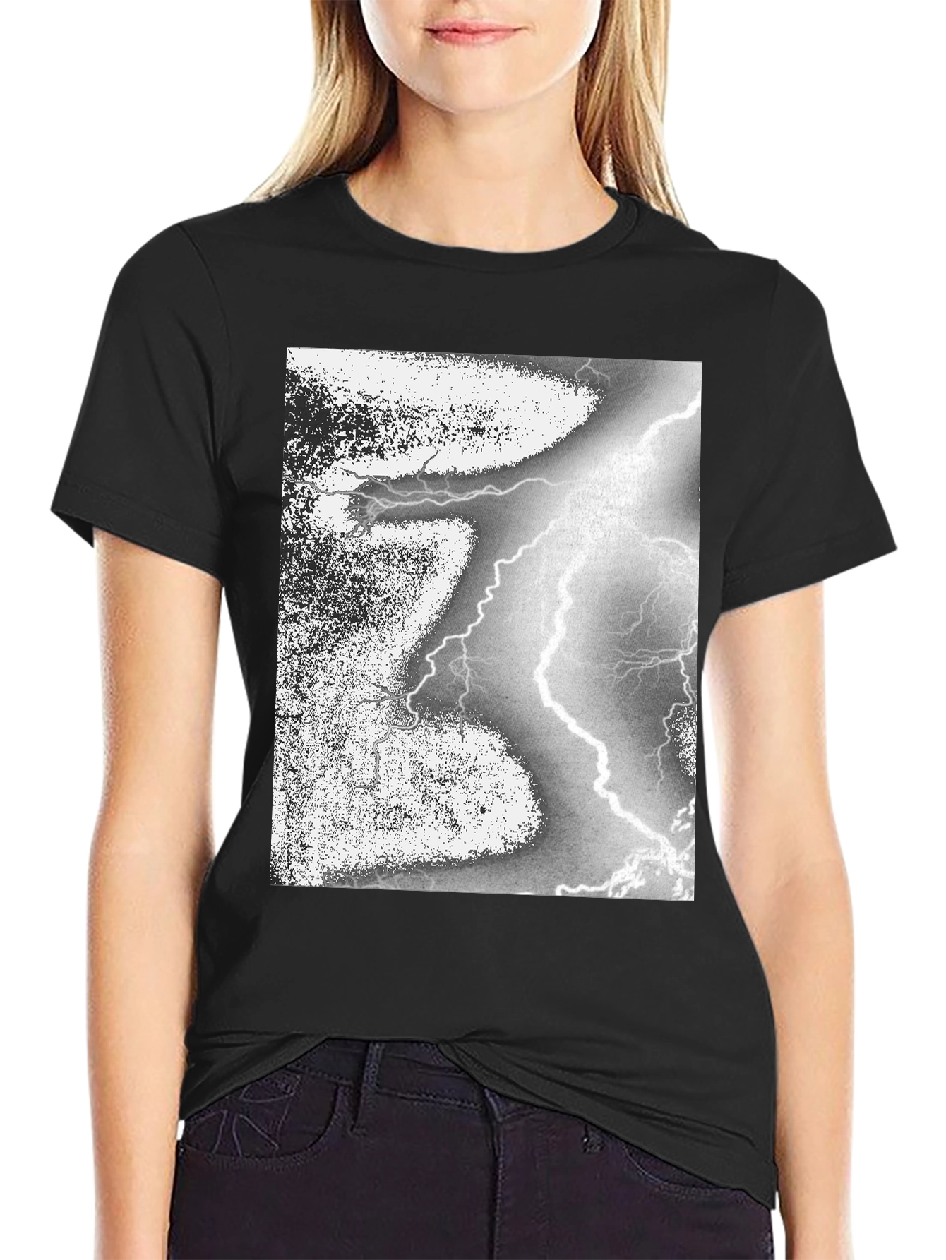 Black T-Shirt with Lightning Strike Graphic