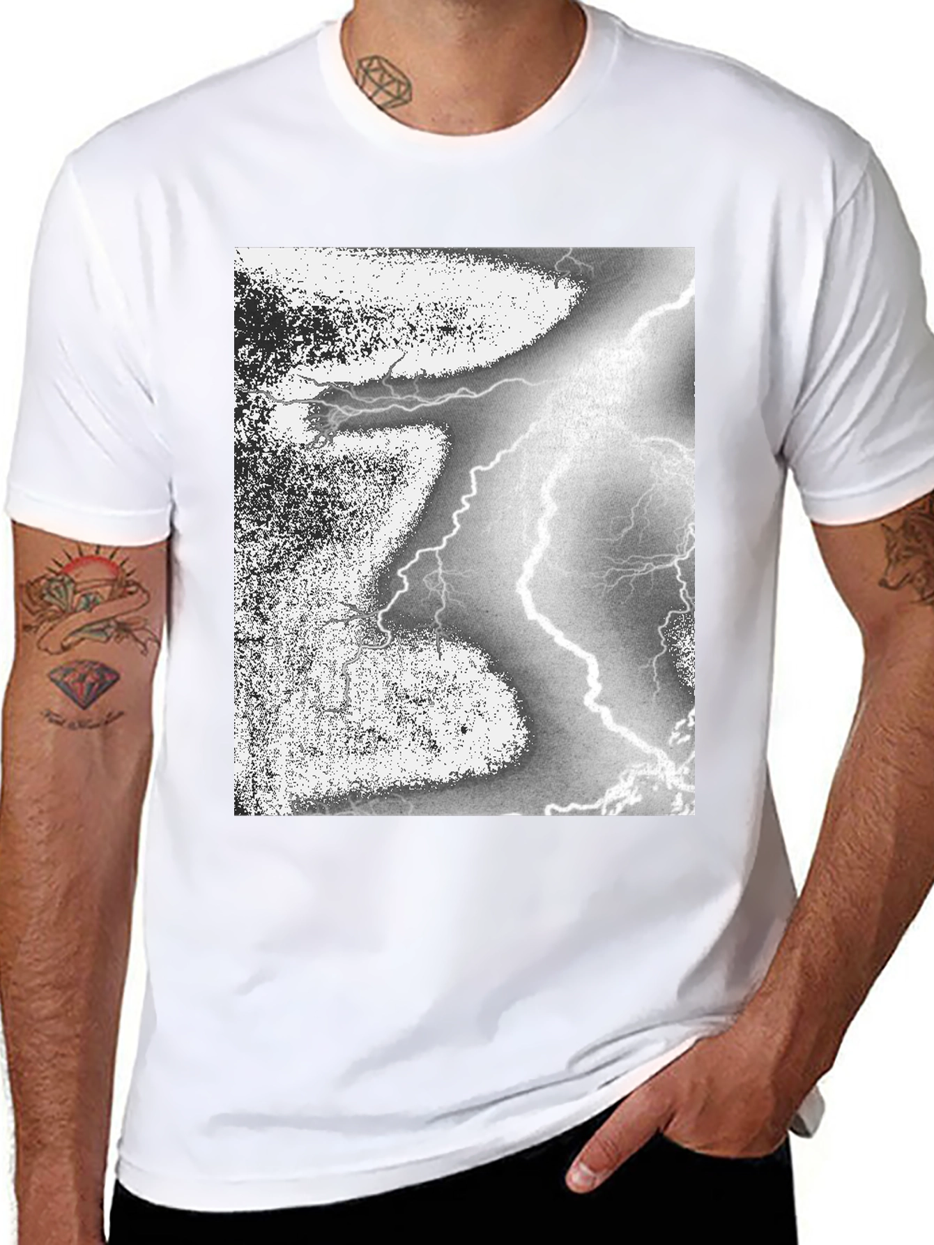 Black T-Shirt with Lightning Strike Graphic