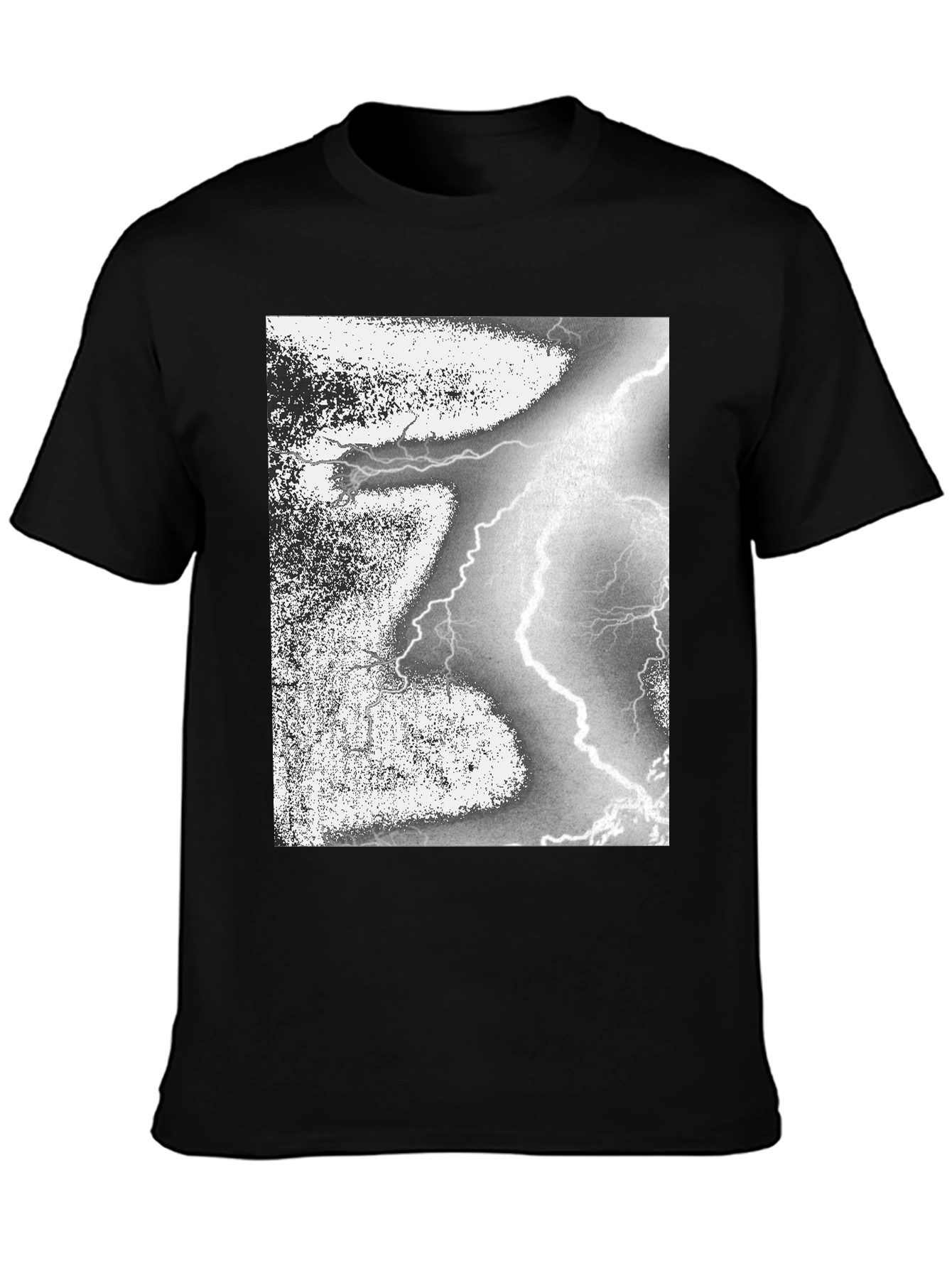 Black T-Shirt with Lightning Strike Graphic