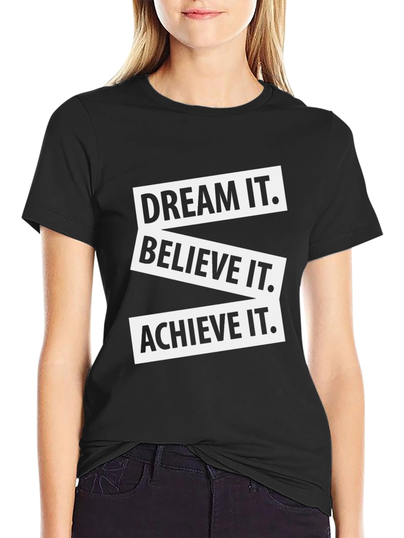 Motivational Black T-Shirt Dream Believe Achieve