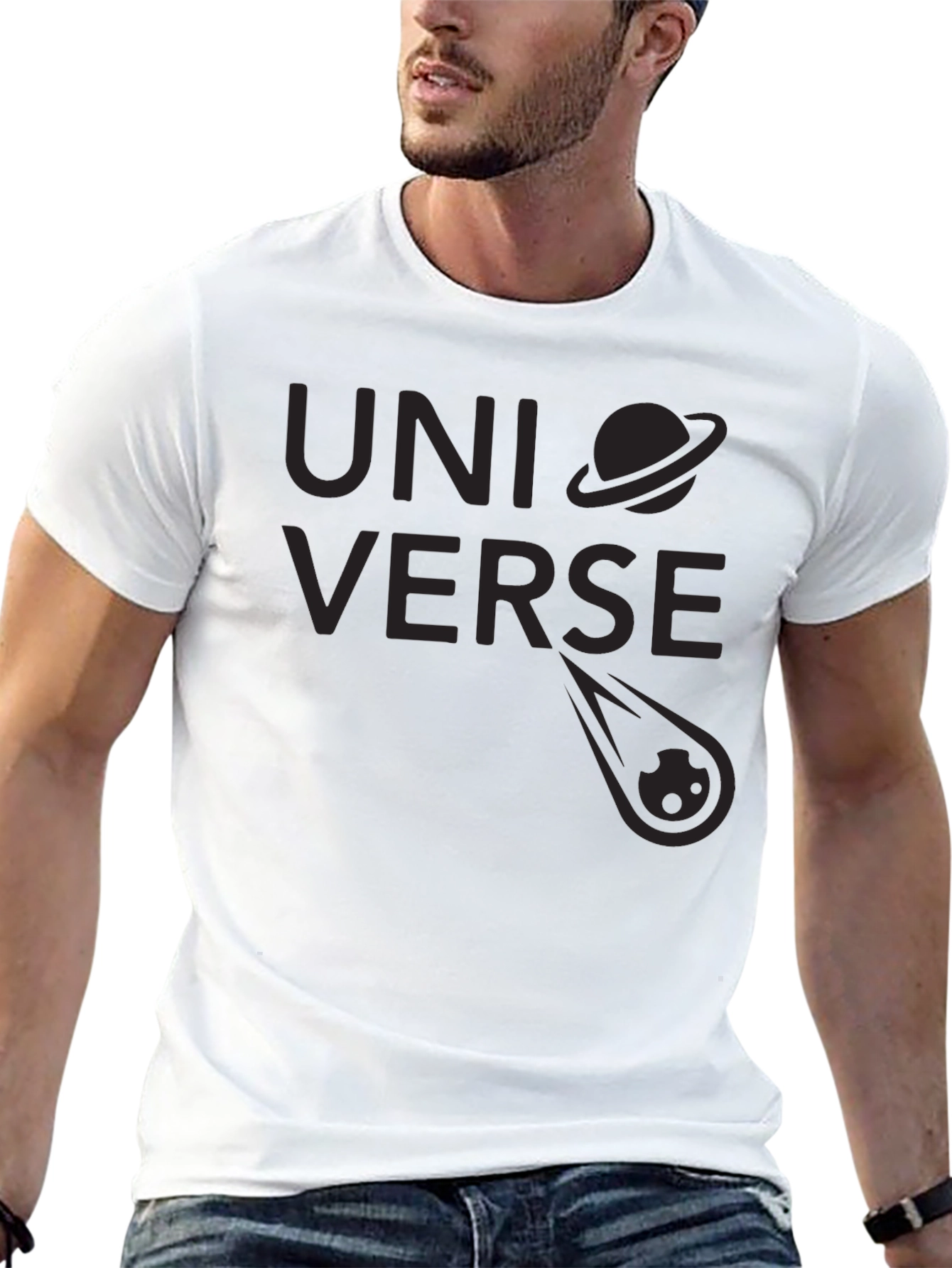 Universe Graphic Print Tee - Stylish Black Cotton T-Shirt