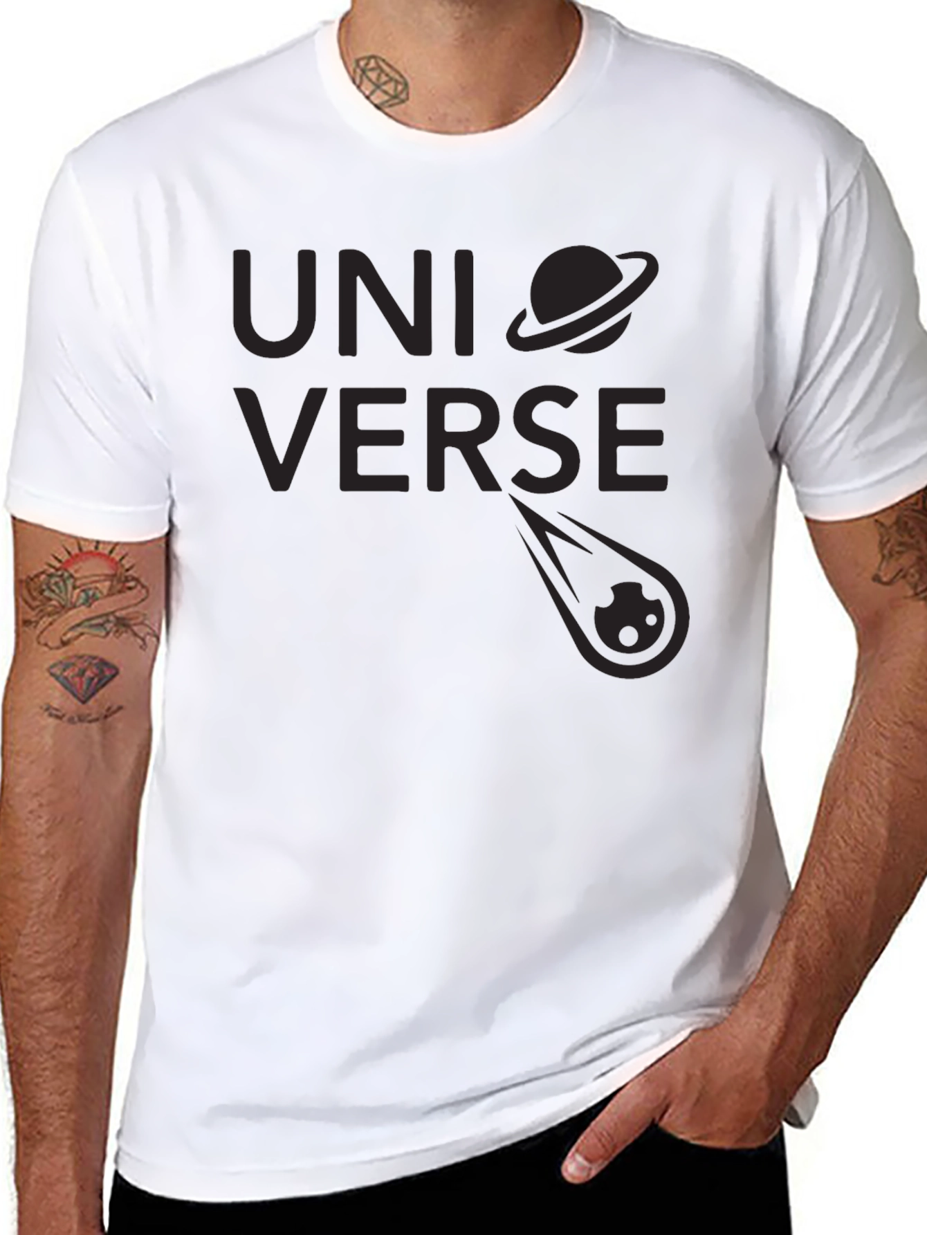 Universe Graphic Print Tee - Stylish Black Cotton T-Shirt