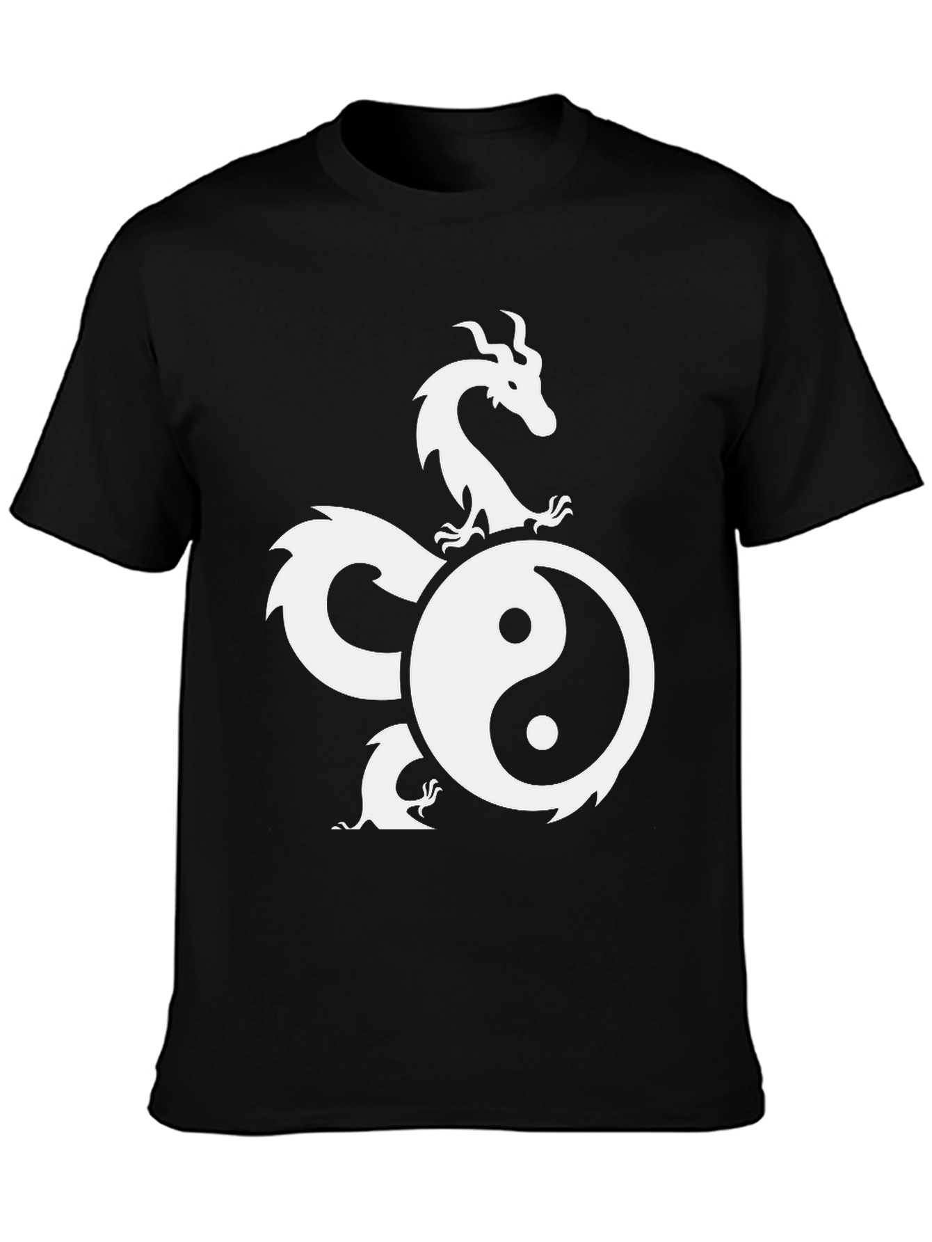 Yin Yang Dragon Graphic Black T-Shirt