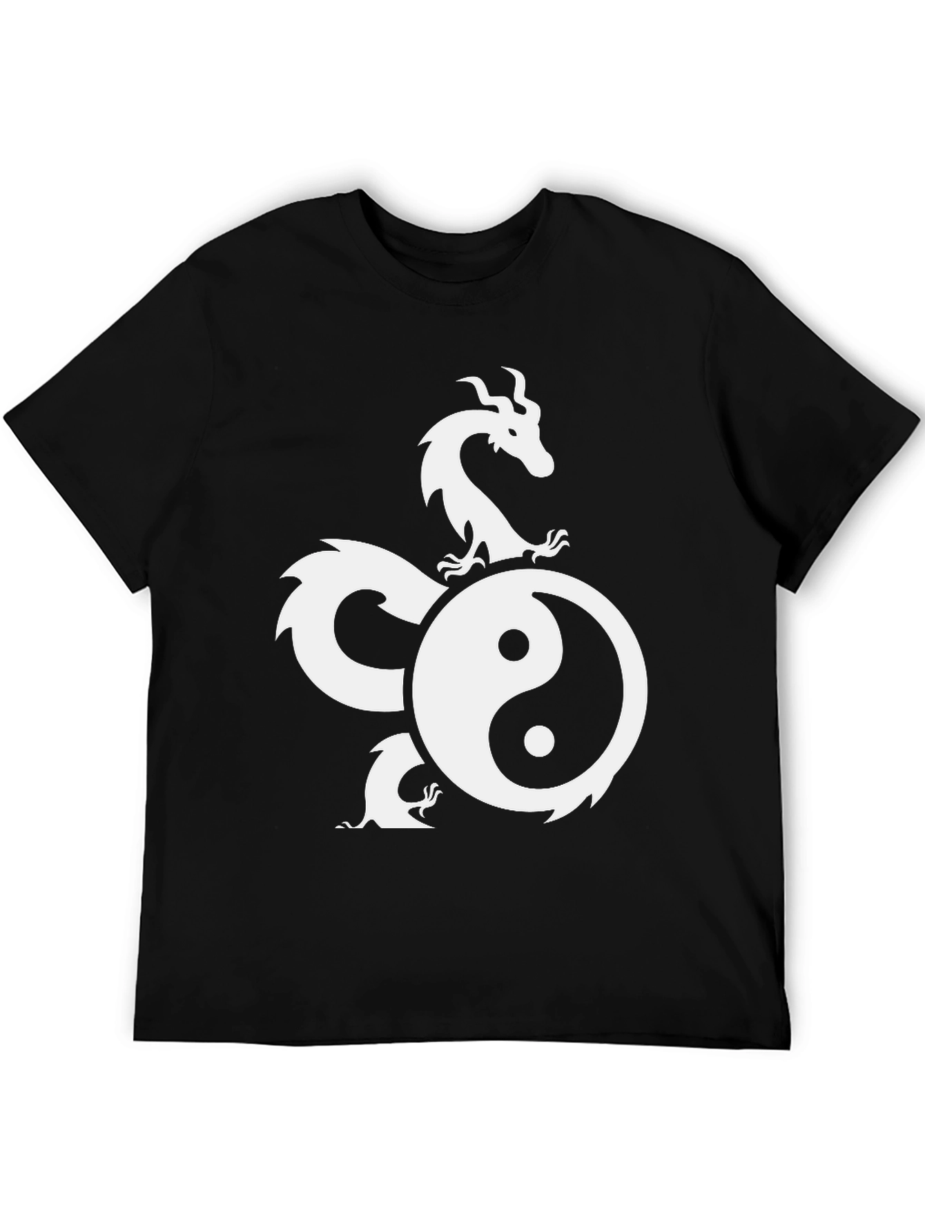 Yin Yang Dragon Graphic Black T-Shirt