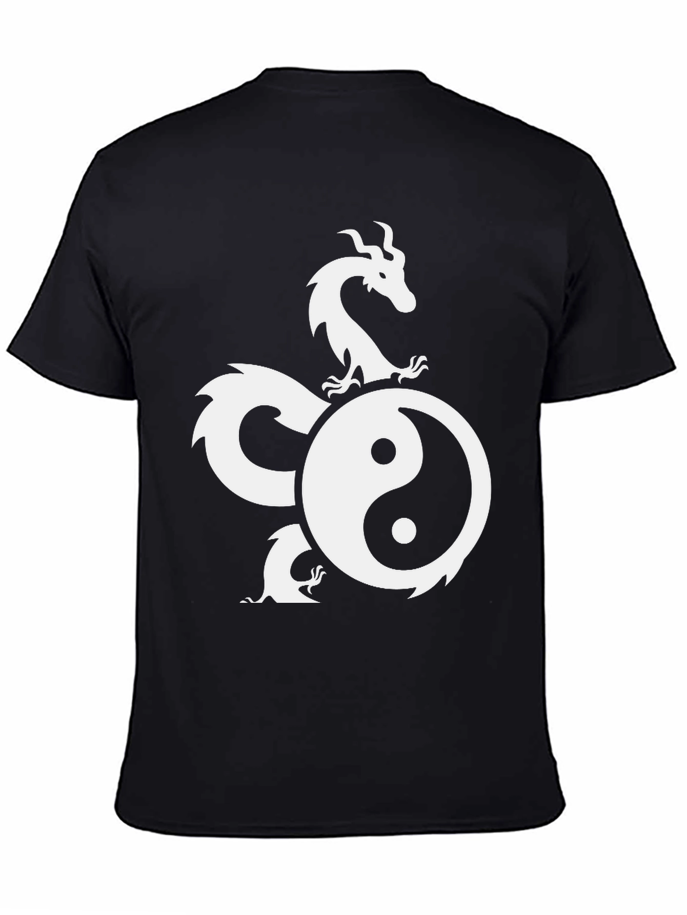 Yin Yang Dragon Graphic Black T-Shirt