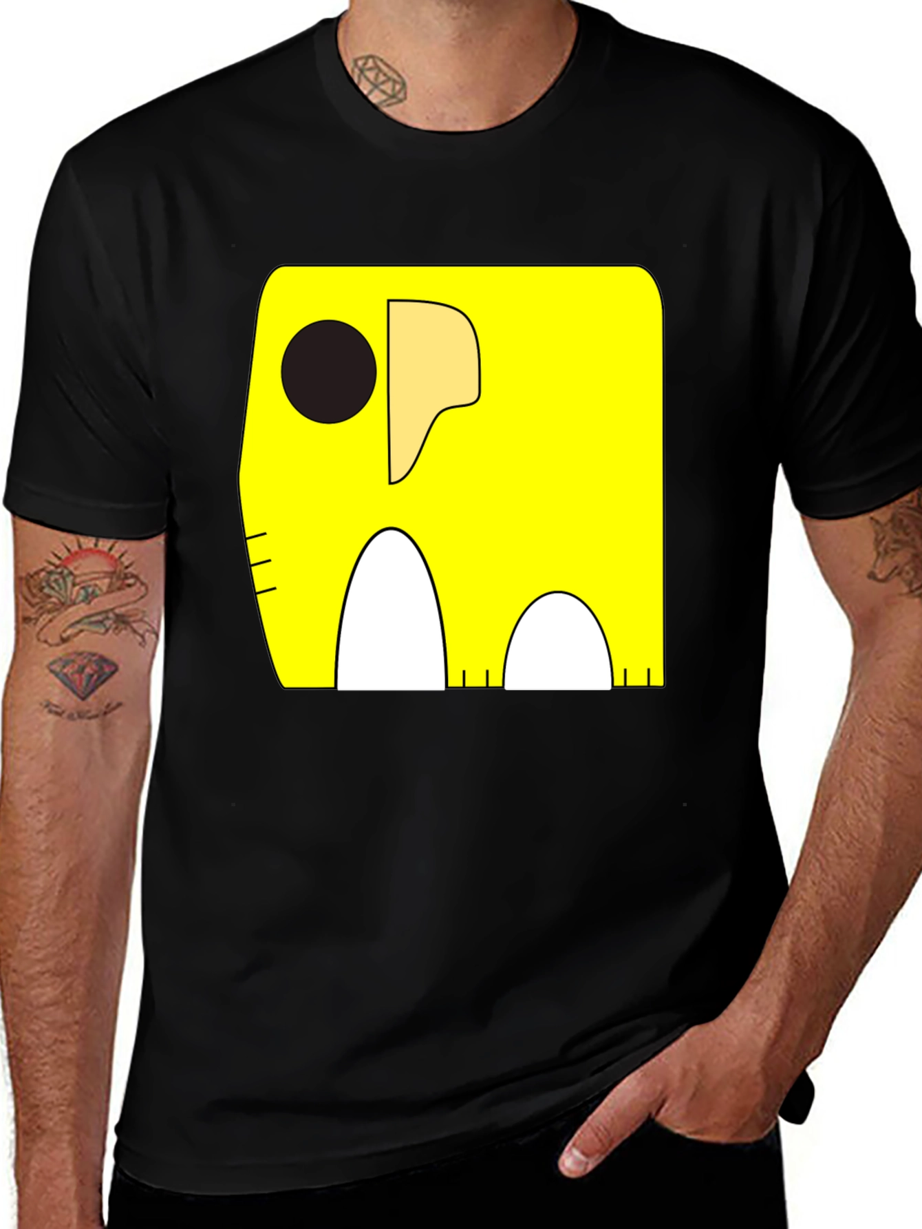 Cartoon Elephant Graphic Tee - Black Cotton Casual Shirt