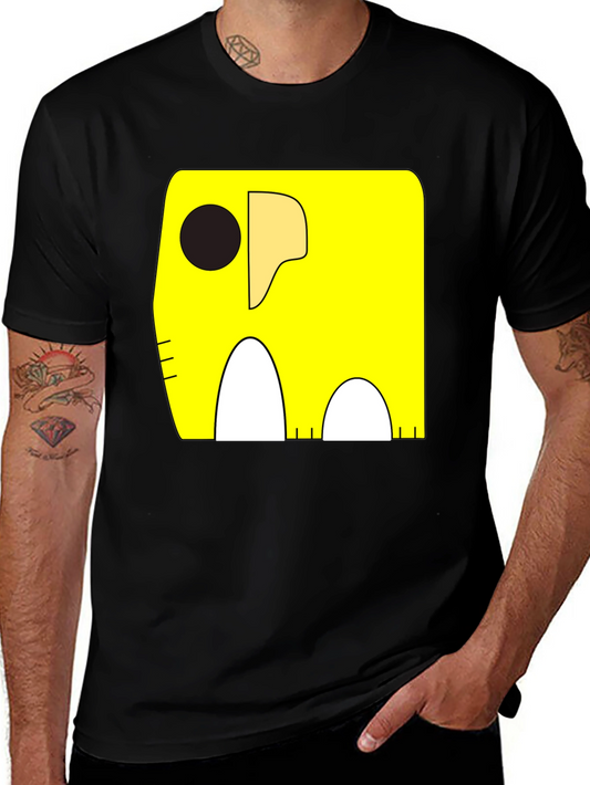 Cartoon Elephant Graphic Tee - Black Cotton Casual Shirt