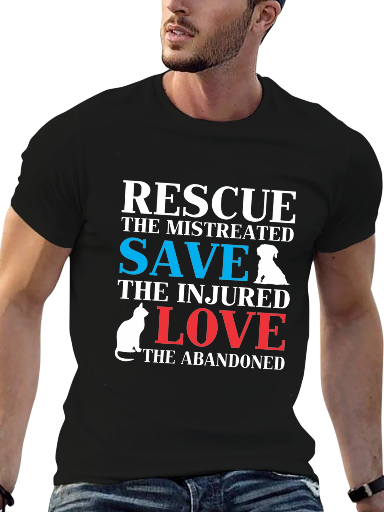 Rescue Dog & Cat T-Shirt: Save Love Abandoned Animals