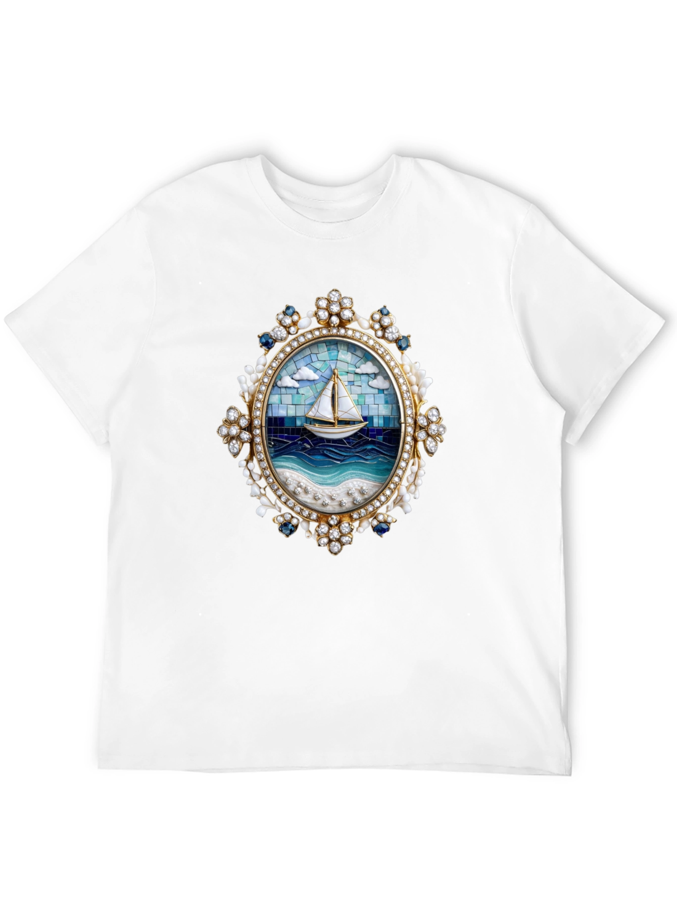 Sailboat Mosaic Graphic Tee - Nautical Art Shirt