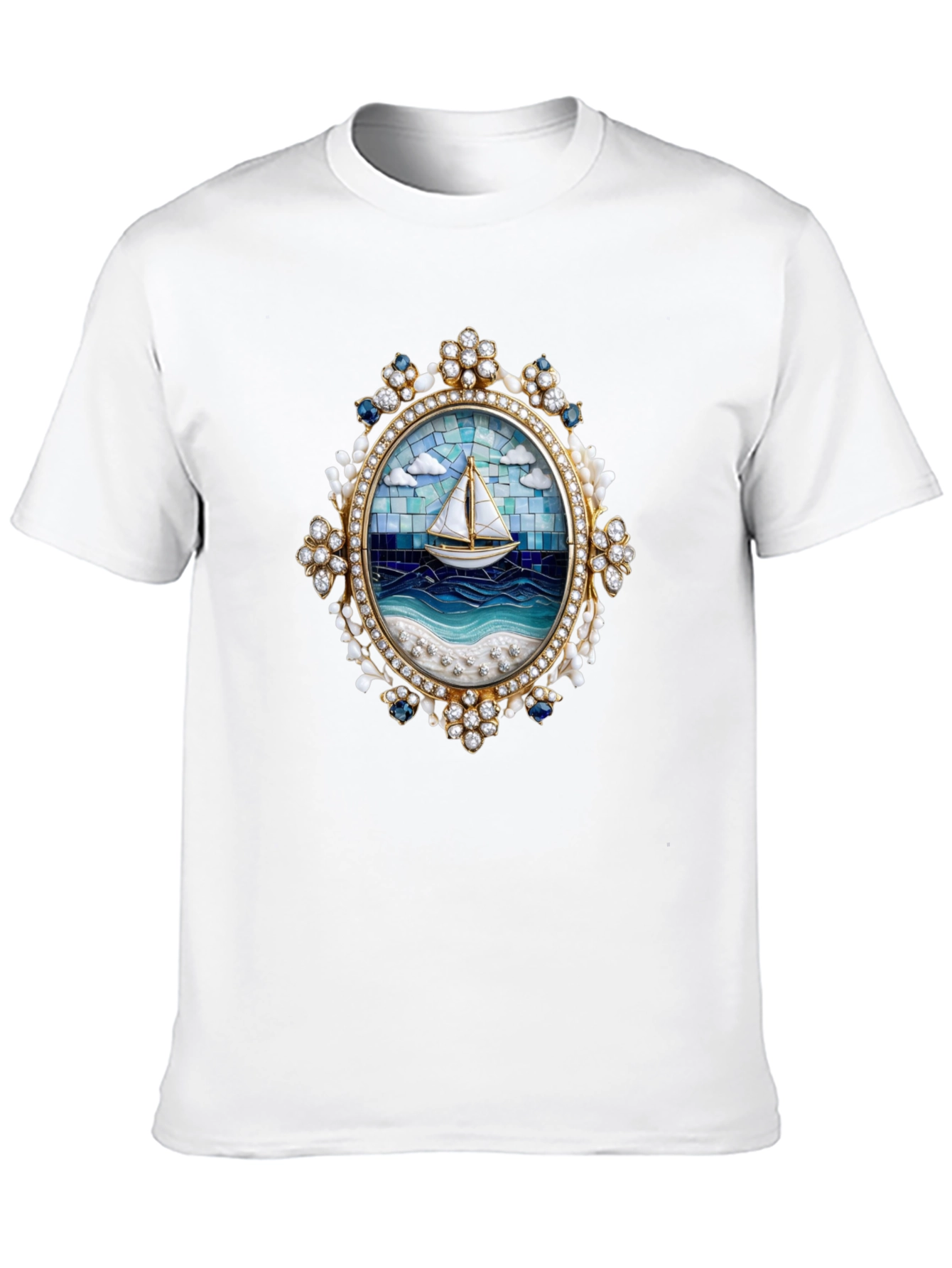 Sailboat Mosaic Graphic Tee - Nautical Art Shirt