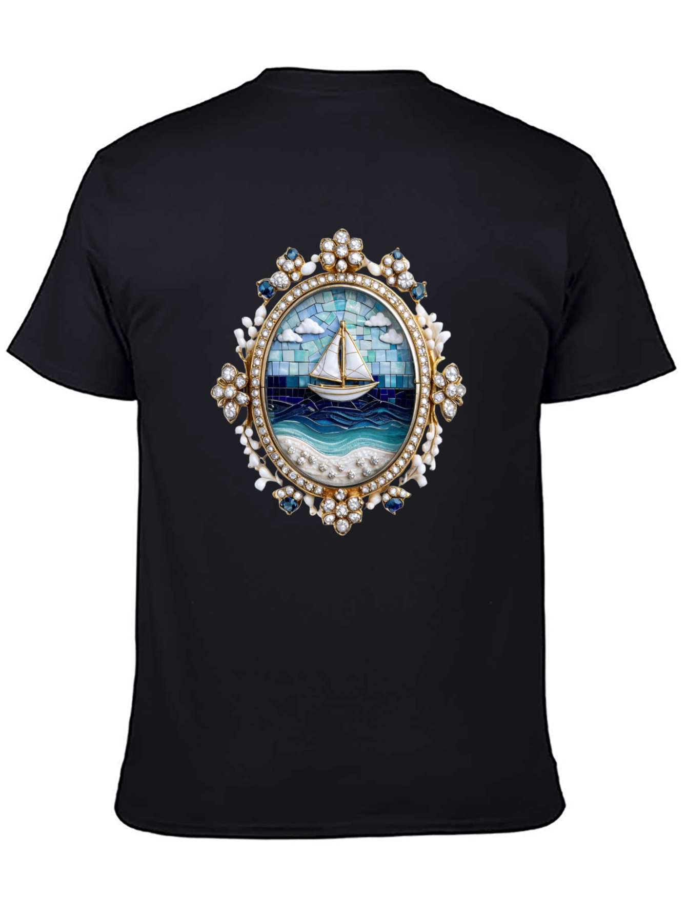 Sailboat Mosaic Graphic Tee - Nautical Art Shirt