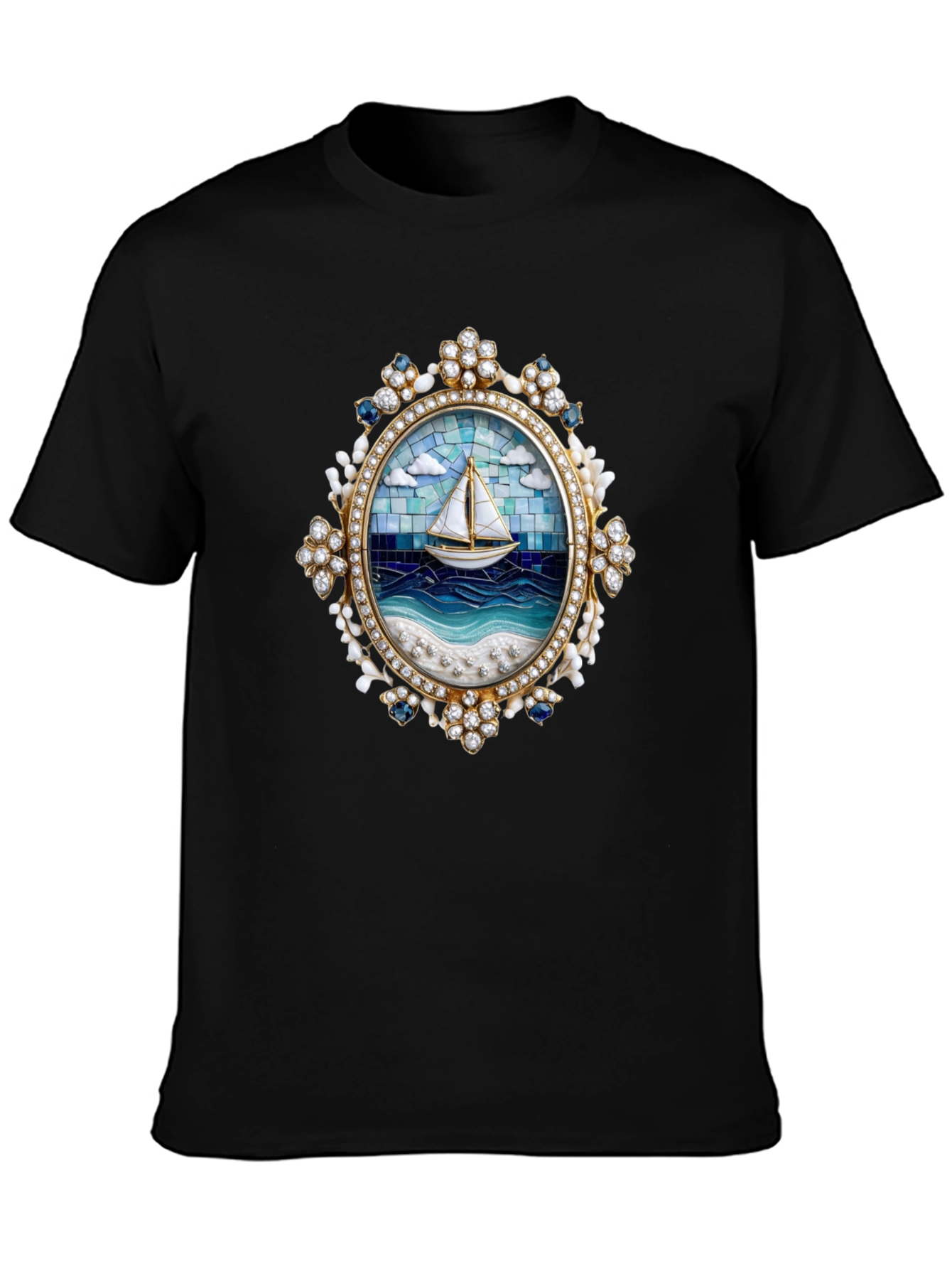 Sailboat Mosaic Graphic Tee - Nautical Art Shirt
