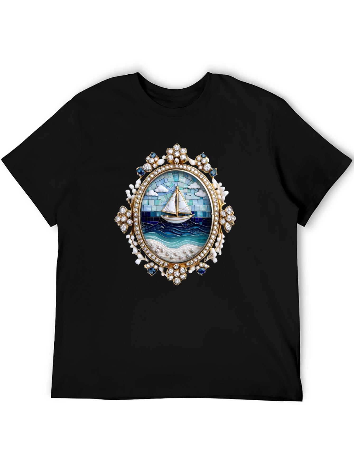 Sailboat Mosaic Graphic Tee - Nautical Art Shirt