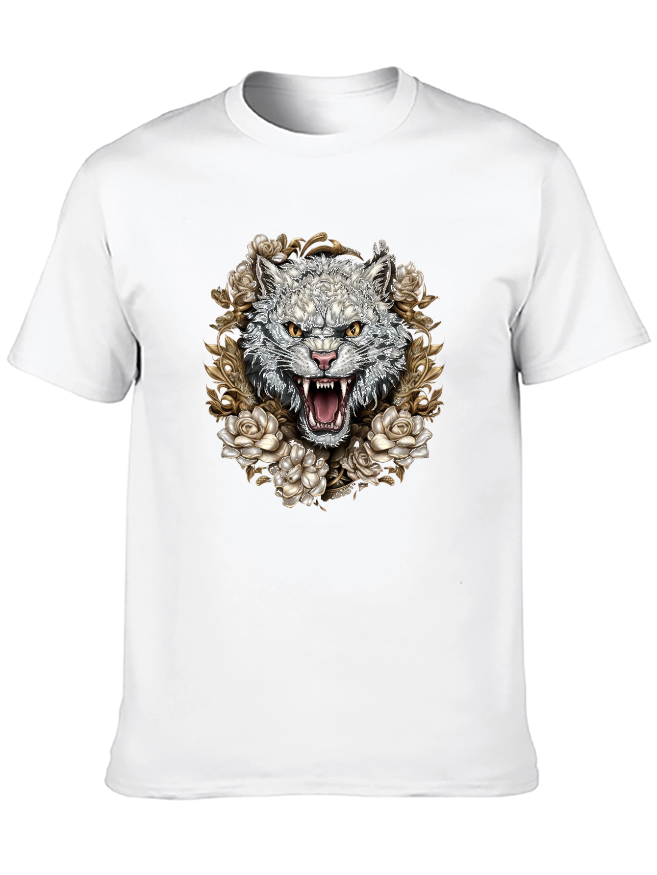 Floral Wolf Graphic Tee - Black