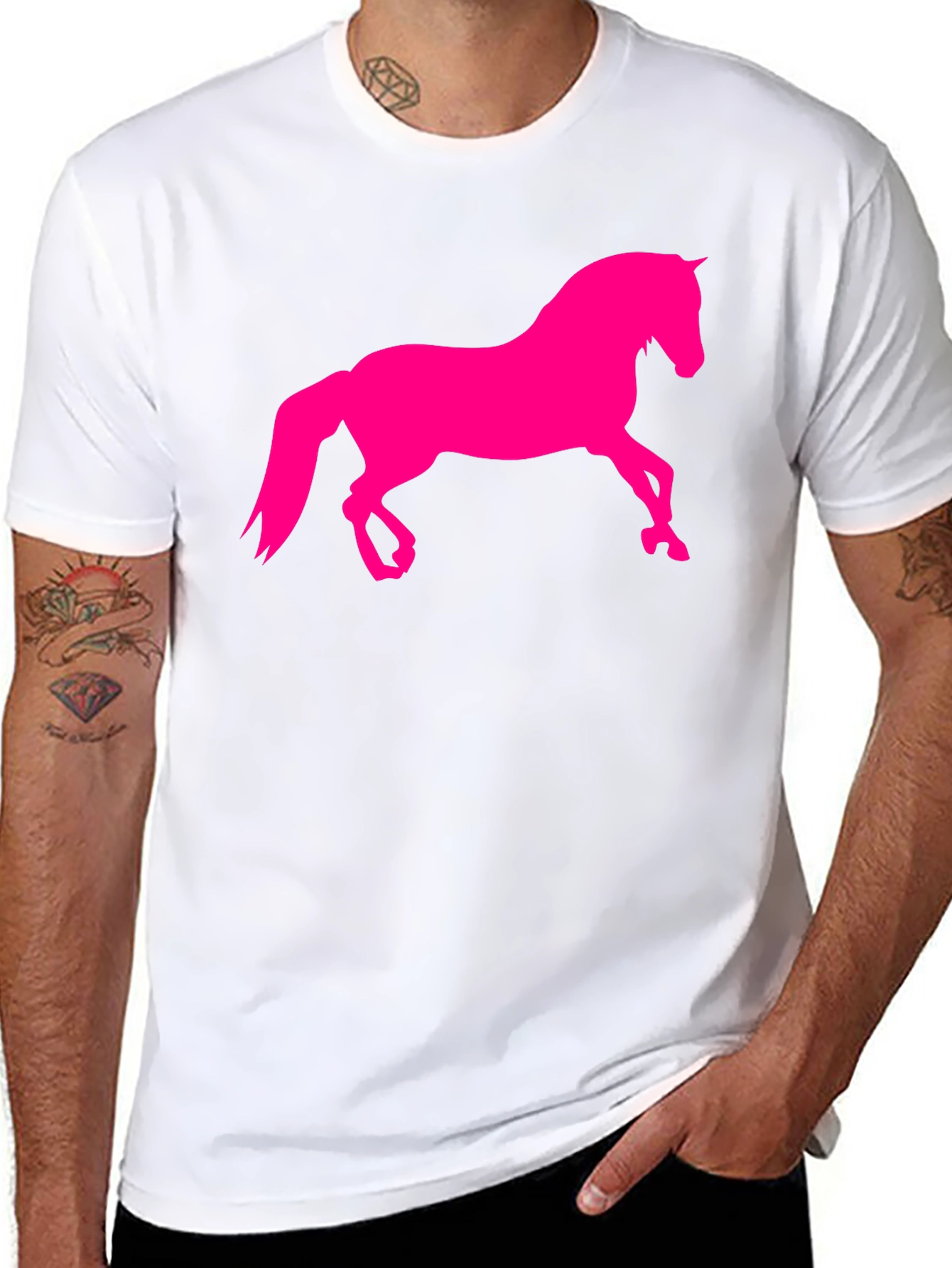 Black T-Shirt with Hot Pink Horse Graphic