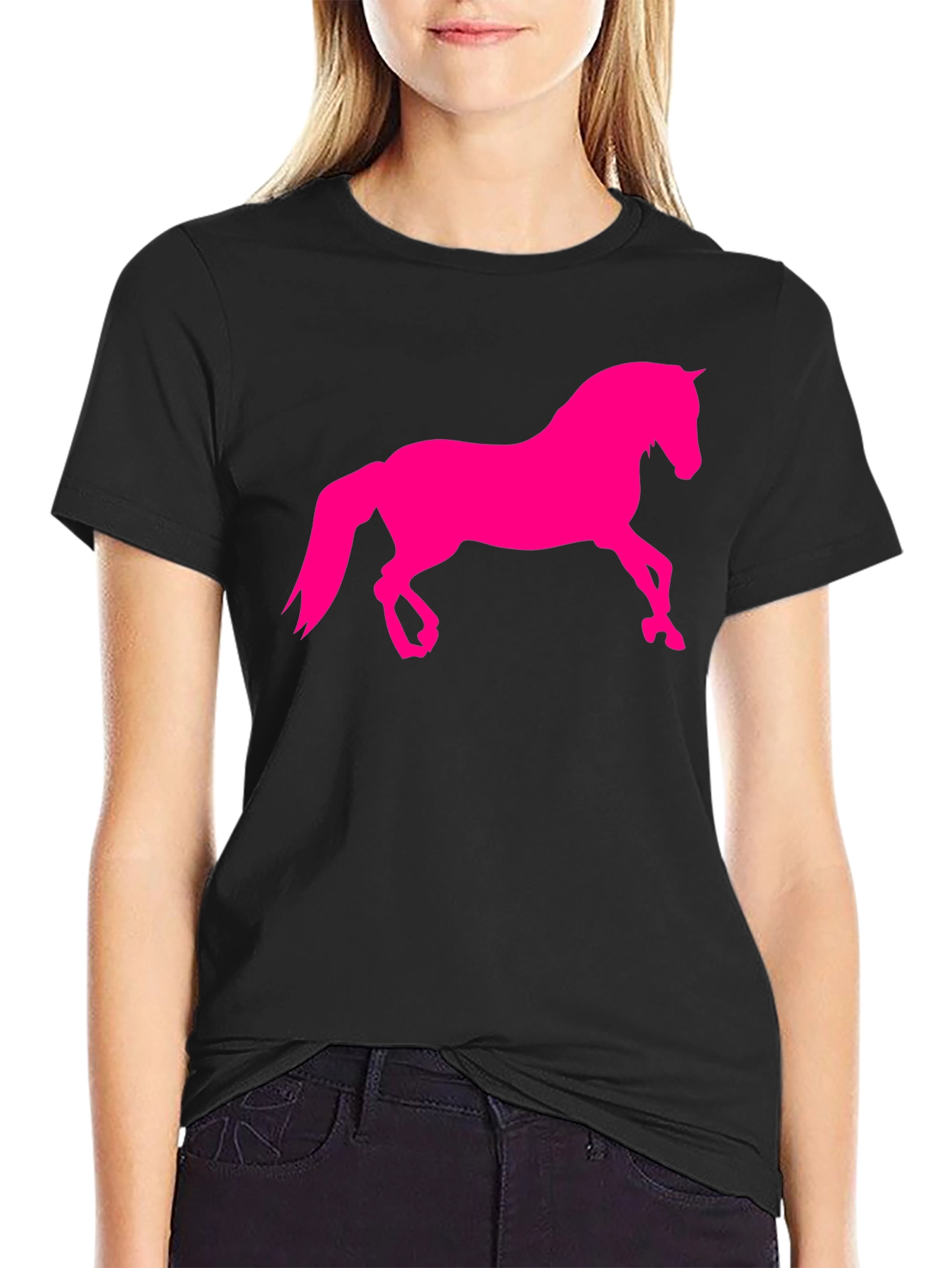 Black T-Shirt with Hot Pink Horse Graphic