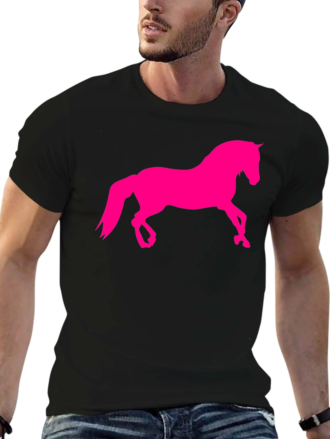 Black T-Shirt with Hot Pink Horse Graphic