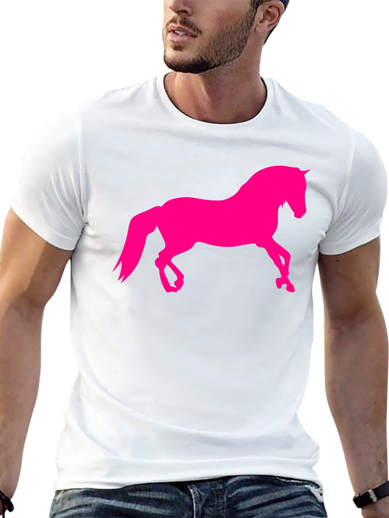 Black T-Shirt with Hot Pink Horse Graphic