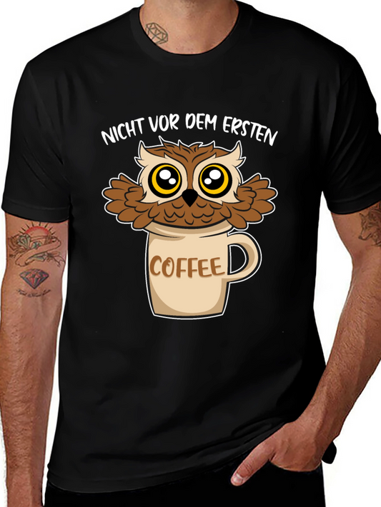 Owl Coffee Mug T-Shirt - Funny Graphic Tee