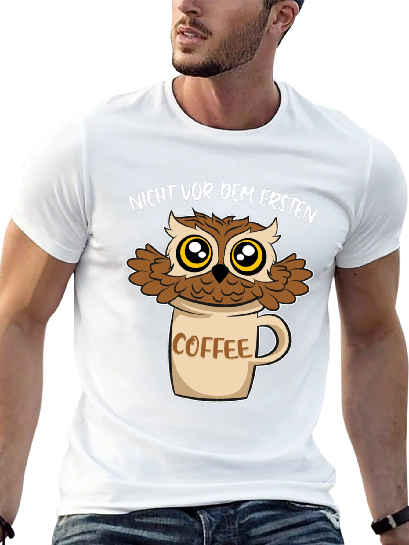 Owl Coffee Mug T-Shirt - Funny Graphic Tee