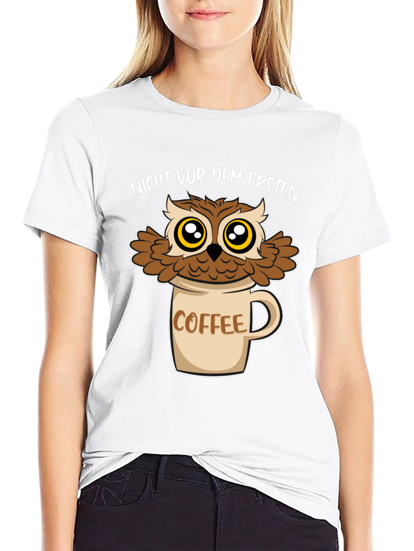 Owl Coffee Mug T-Shirt - Funny Graphic Tee