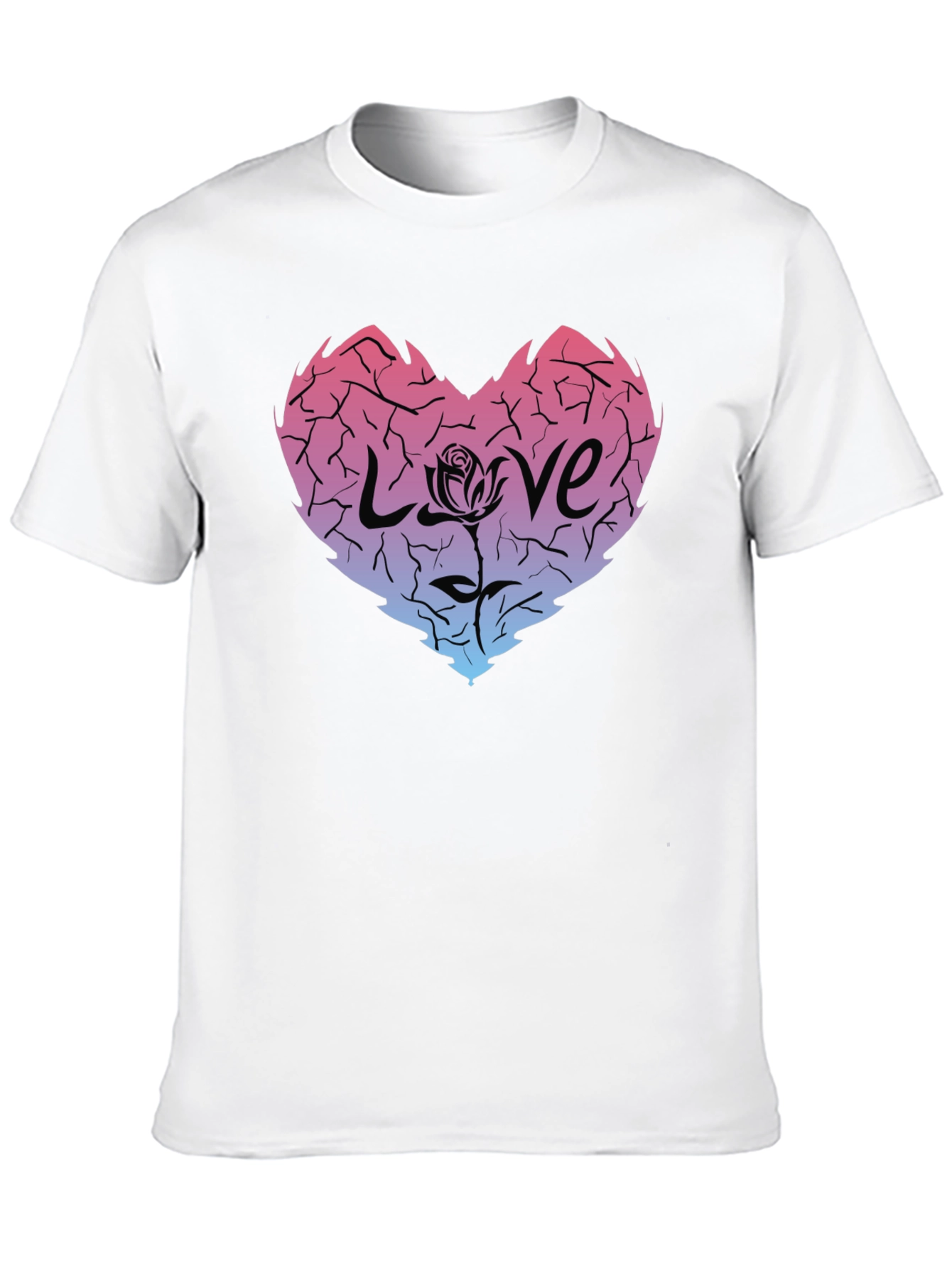 Cracked Heart Love Rose Graphic Tee - Black