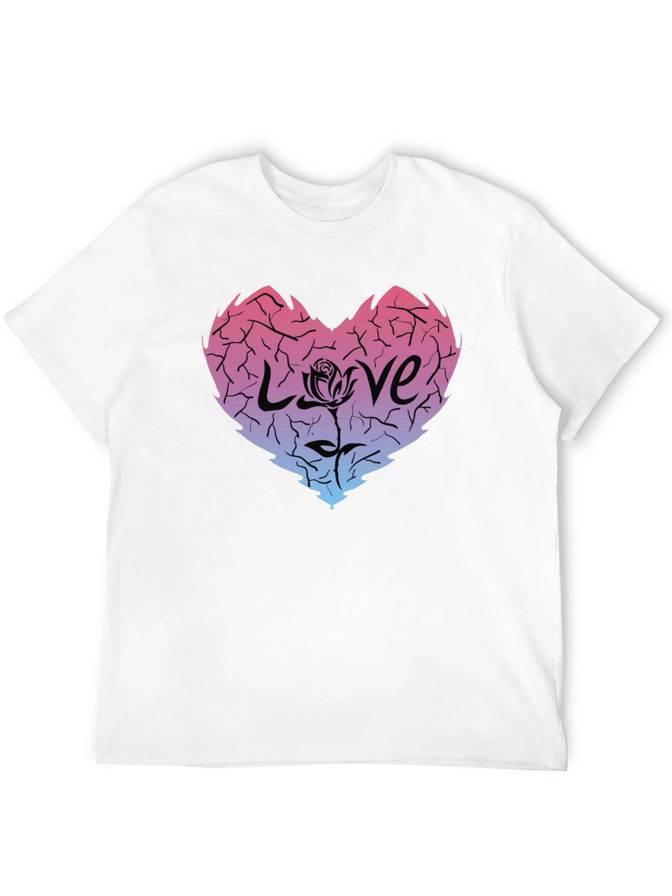 Cracked Heart Love Rose Graphic Tee - Black